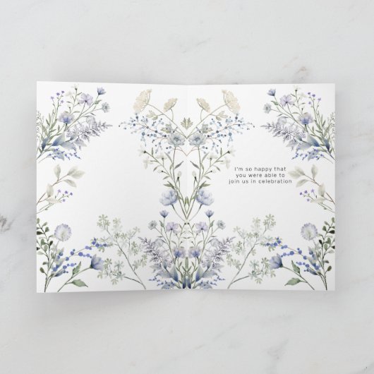 水彩青い野生の花フレーム サンキューカード (内部)