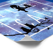 水彩青い銀河の少女と猫のシルエットルーム ポスター (角)