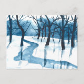 水彩青い風景、木々と川、雪 シーズンポストカード (正面)