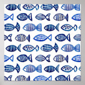 水彩青い魚のパターンプリント。海獣芸術 ポスター (正面)