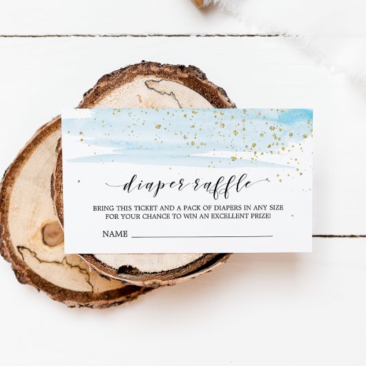 水彩青おむつラッフル招待状インサート エンクロージャーカード
