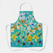 水彩青お洒落い花 エプロン (正面)