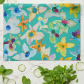 水彩青お洒落い花 キッチンタオル (折り畳み)