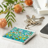 水彩青お洒落い花 キーホルダー (側面)