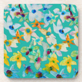 水彩青お洒落い花 コースター (正面)