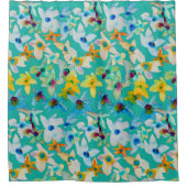 水彩青お洒落い花 シャワーカーテン (正面)