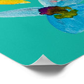 水彩青お洒落い花 ポスター (角)