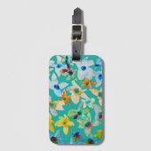 水彩青お洒落い花 ラゲッジタグ (正面縦)