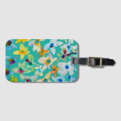 水彩青お洒落い花 ラゲッジタグ (正面横)