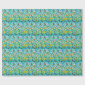 水彩青お洒落い花 ラッピングペーパー (フラット)