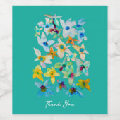 水彩青お洒落い花 ワインラベル (シングルラベル)