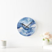 水彩青お洒落鯨 ラウンド壁時計 (ホーム)