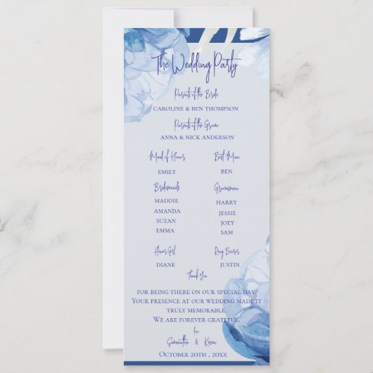 水彩青かわいらしフローラ結婚式 プログラム (裏面)