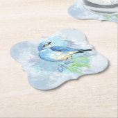 水彩青かわいらし鳥自然ガーデンアート ペーパーコースター (アングル)