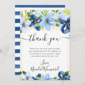 水彩青とネイビーの花キンセアニェラ サンキューカード (正面/裏面)
