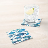 水彩青と海軍の魚 | 沿岸海飲料 スクエアペーパーコースター (インサイチュ)