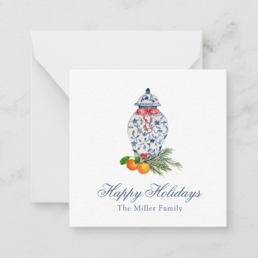 水彩青と白のジンジャージャー クリスマス ノートカード (正面)