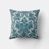 水彩青と白のフローラヴィンテージパターン クッション (裏面)