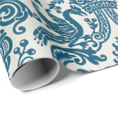 水彩青と白のフローラヴィンテージパターン ラッピングペーパー (ロールコーナー)