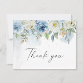水彩青と白のフローラ結婚'  サンキューカード (正面)