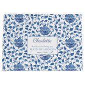 水彩青と白のメイド・オブ・オーナー（花嫁付き添い人）ありがとう ラージペーパーバッグ (正面)