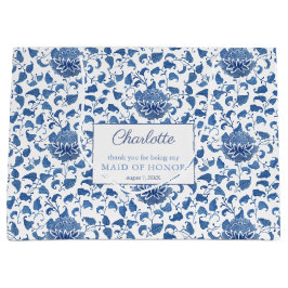 水彩青と白のメイド・オブ・オーナー（花嫁付き添い人）ありがとう ラージペーパーバッグ