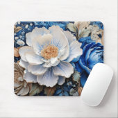 水彩青と白の花 マウスパッド (マウス)