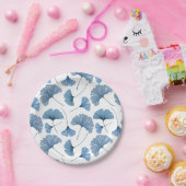 水彩青と白の銀杏の葉のパターン ペーパープレート (パーティー)