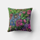 水彩青と紫、アネモネ水彩色 クッション (裏面)