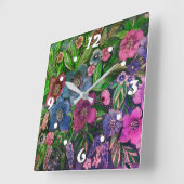 水彩青と紫、アネモネ水彩色 スクエア壁時計 (傾斜)