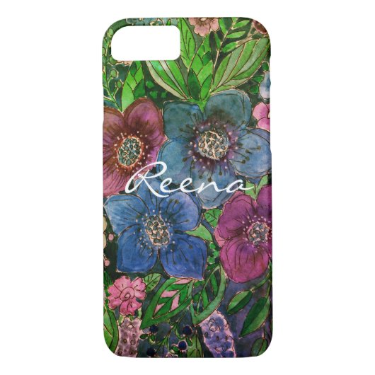 水彩青と紫、アネモネ水彩色 Case-Mate iPhoneケース (裏面)