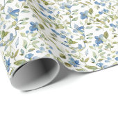 水彩青と緑の花（白） ラッピングペーパー (ロールコーナー)