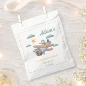 水彩青と緑の飛行機の誕生日パーティー フェイバーバッグ (クリップ留めされた状態)