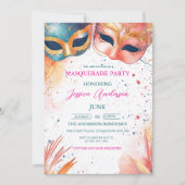 水彩青と赤の仮装パーティー誕生日 招待状 (正面)