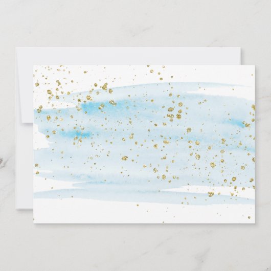 水彩青と金ゴールドの駆け落ち発表 案内状 (裏面)
