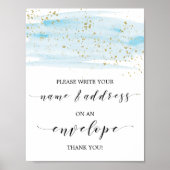 水彩青と金ゴールドアドレス封筒の標識 ポスター (正面)