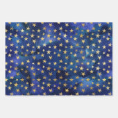 水彩青と金ゴールドインクのファンタジーパターン ラッピングペーパーシート (正面2)