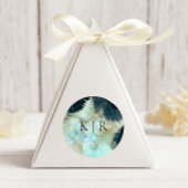 水彩青と金ゴールドエレガントなウェディングステッカー ラウンドシール