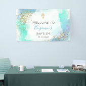 水彩青と金ゴールドバプテスマ歓迎 横断幕 (トレードショー)