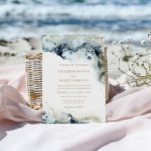 水彩青と金ゴールドミニマル結婚ズ