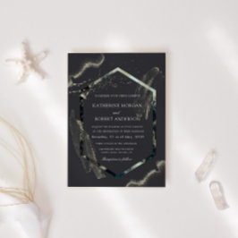 水彩青と金ゴールドミニマル結婚ズ 招待状