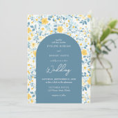 水彩青と黄色のコテージの花アーチ 招待状 (スタンド正面)