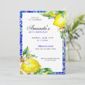 水彩青と黄色のレモン メディテレーニアンタイル 招待状 (スタンド正面)