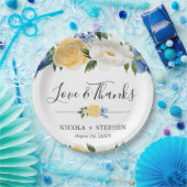 水彩青と黄色の花のウェディング ペーパープレート (パーティー)