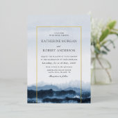 水彩青の風景自然インスパイア 箔招待状 (立ち正面)
