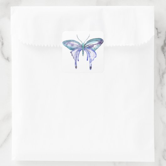 水彩青アクアパープルバタフライ スクエアシール (バッグ)