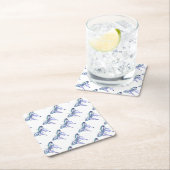 水彩青アクアパープルバタフライ スクエアペーパーコースター (インサイチュ)