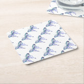 水彩青アクアパープルバタフライ スクエアペーパーコースター (アングル)