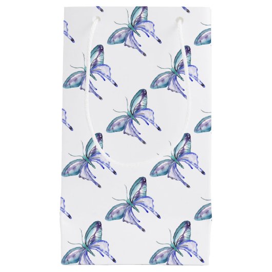 水彩青アクアパープルバタフライ スモールペーパーバッグ (正面)