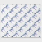 水彩青アクアパープルバタフライ ラッピングペーパー (フラット)